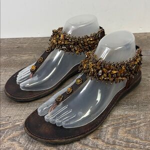 Boho Beaded Leather Thong Sandals – Size 38